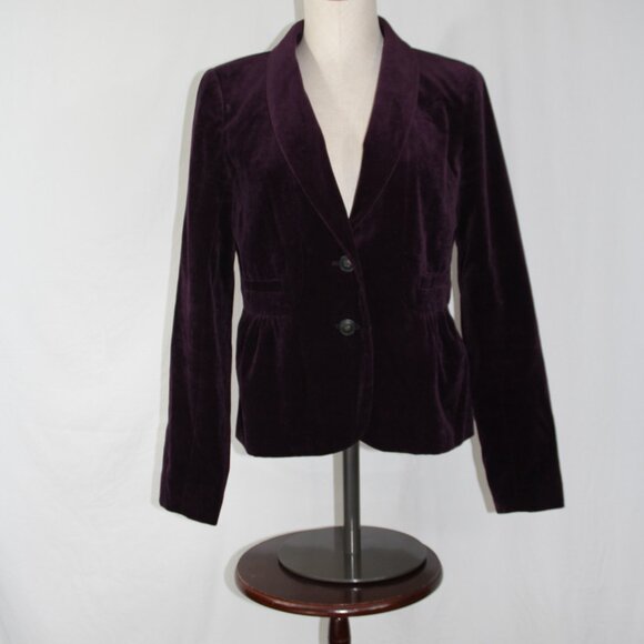 J. CREW Women's Purple Eggplant Velvet Button Up Peplum Blazer Jacket Size 8 - Picture 3 of 11